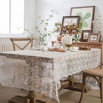 Qfdian White Lace Tablecloth Leaves Vintage Table Cover Farmhouse Embroidery Eyelash Tablecloths for Baby Shower Wedding Birthday Party
